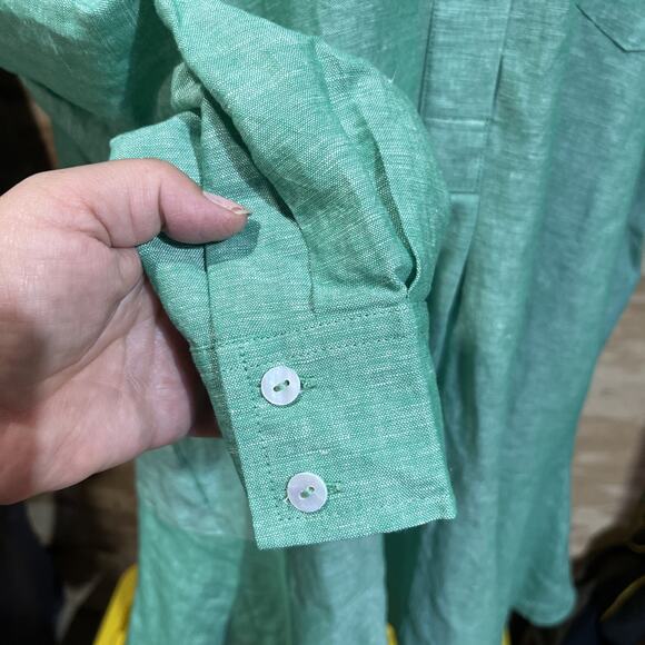 Tuckernuck Sea Green Callahan Mini Shirt Dress Linen Blend Medium Ruffle Preppy - Picture 6 of 13